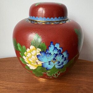 Red Cloisonné Vase with Floral Design